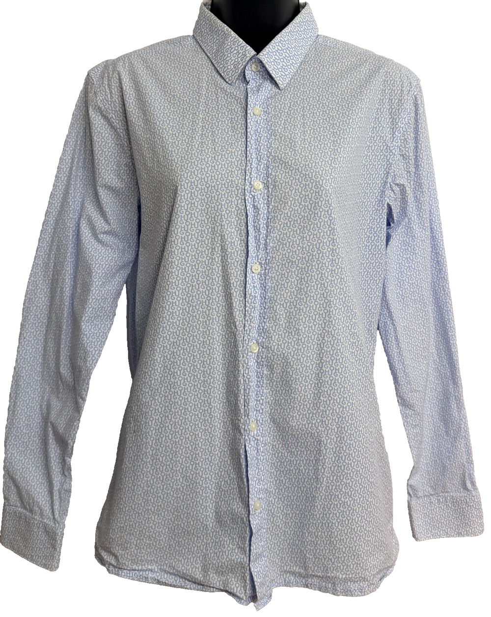 Hugo Boss Dress Shirt Men's Light Blue Monogram Logo Print Extra Slim Fit 15